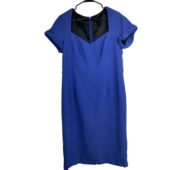 Lafayette 148 Women's Blue Short Sleeve Sheath Dress size 14 With Back Zipper - Picture 11 of 13